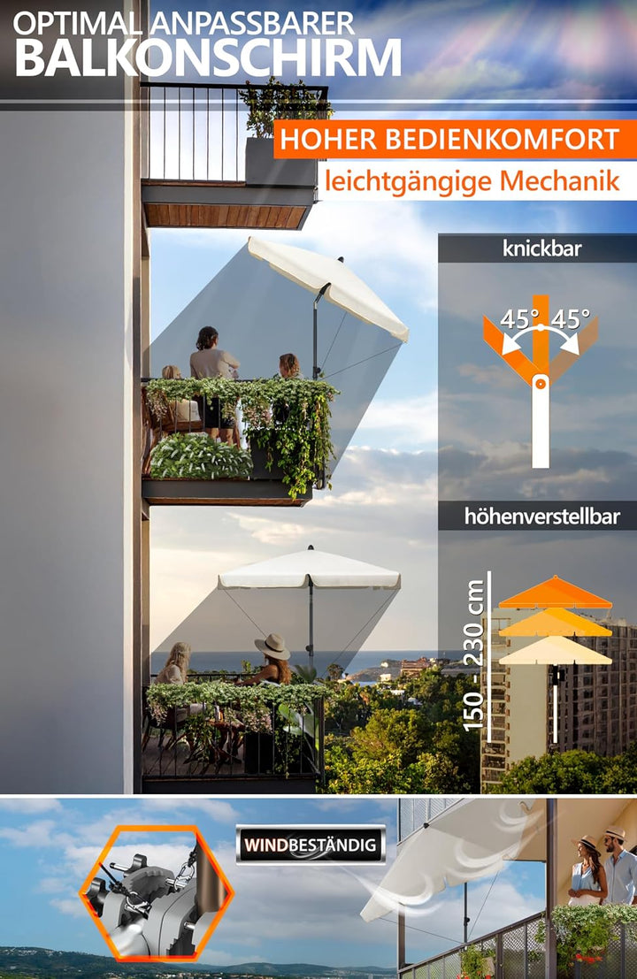 4smile Sonnenschirm Balkon SunnyShade, Beige - 4-in-1 SET Sonnenschutz Balkon - UPF 50+ Sonnenschirm