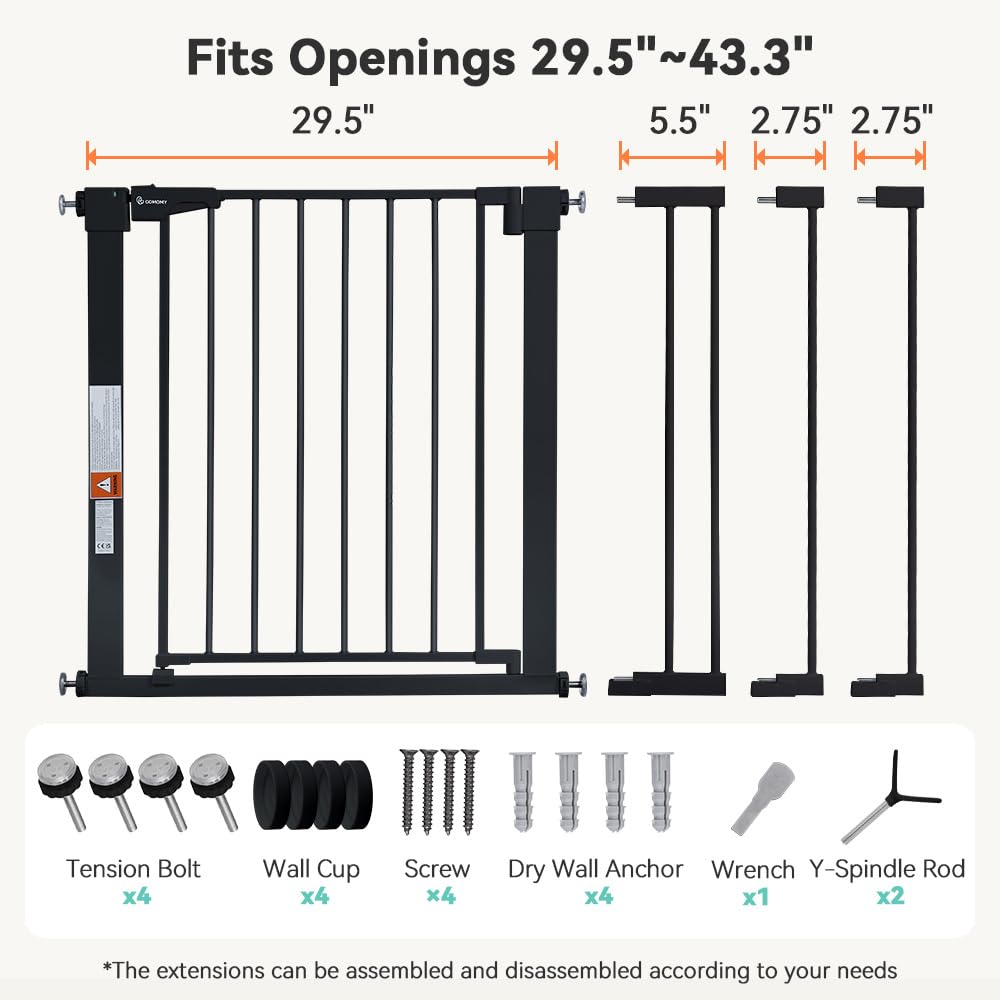 COMOMY 75 – 110 cm Sicherheitsbarriere für Kinder, Sicherheitsbarriere für Hunde, automatisches Schl