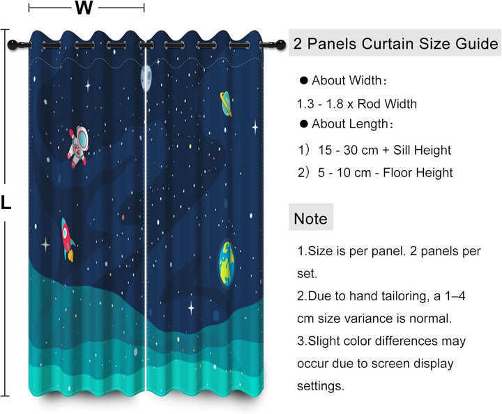 YONGFOTO 140x229cm Karikatur Muster Vorhänge, Kühle Spaceman Rakete Planeten Sterne im Weltraum, 2 P
