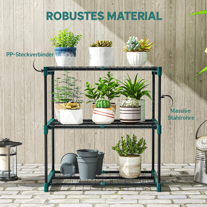 Outsunny 3-Etagen Pflanzenständer, 72 cm hoch Blumenständer mit Regalböden, mehrstöckig Pflanzenrega