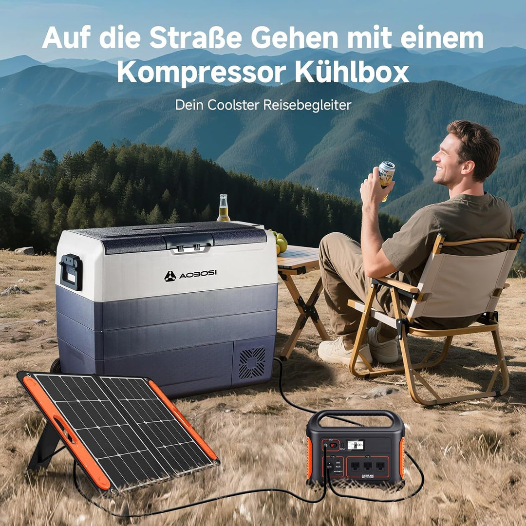 AAOBOSI Kompressor Kühlbox 60 L, Kühlbox Auto Mit APP Steuerung, 12/24 V und 100-240 V Camping Kühls