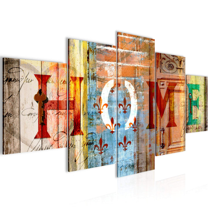 Runa Art Bild Wohnzimmer Home 5 Teilig Vintage Zitat Bunt Wandbilder auf Vlies Leinwand 502853a C 15
