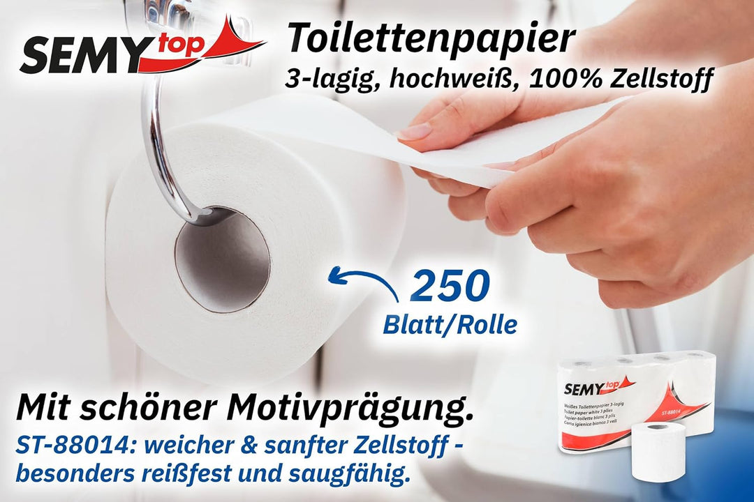 Semy Top Toilettenpapier 3 lagig 250 Blatt hochweiss, 7er Pack (7 x 8 Stück)