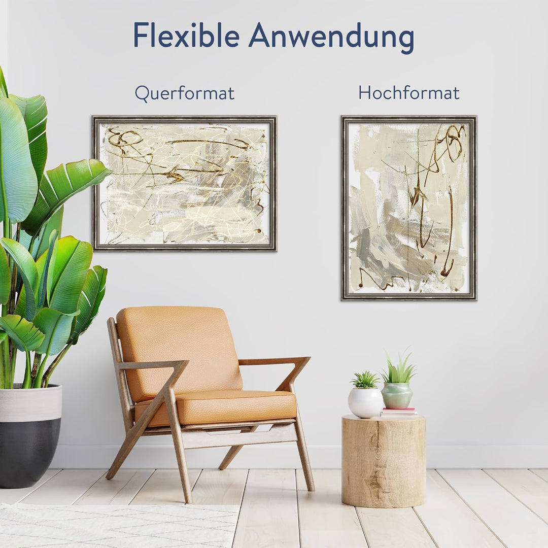WANDStyle Bilderrahmen Antik 42x60cm DIN A2 I Farbe: Silber I Holzbilderrahmen I Fotorahmen I Silber