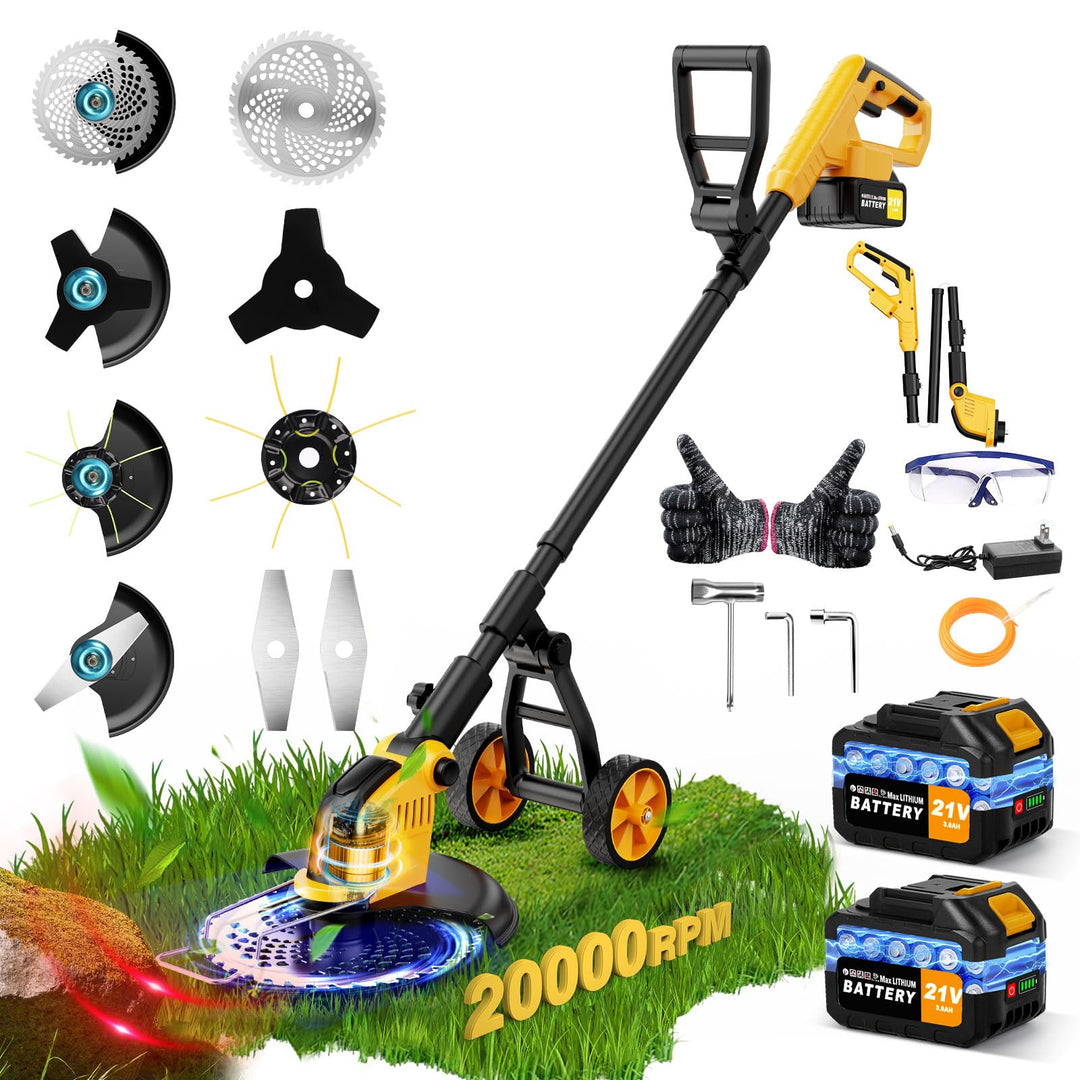 Akku Rasentrimmer,4 in 1 Elektro Rasentrimmer mit 2 * 3000 mAh Batterie und Ladegerät,800W Bürstenlo