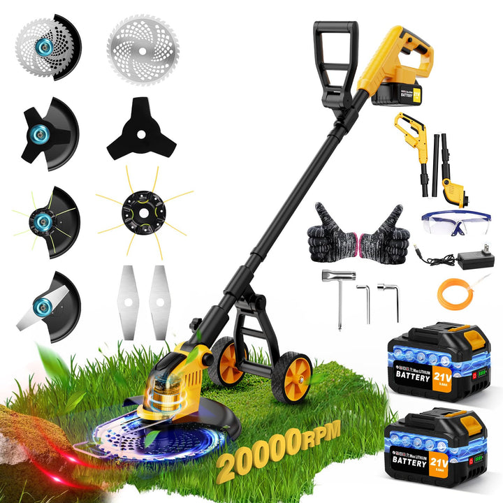 Akku Rasentrimmer,4 in 1 Elektro Rasentrimmer mit 2 * 3000 mAh Batterie und Ladegerät,800W Bürstenlo