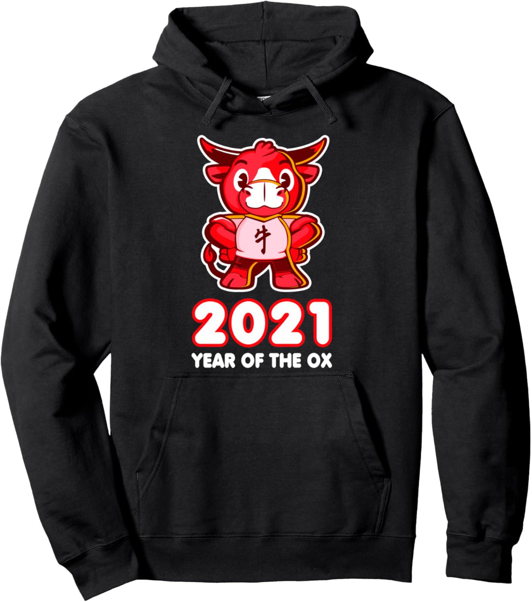 2021 Jahr des Ochsen - Frohes chinesisches Neujahrs-lustiges Pullover Hoodie