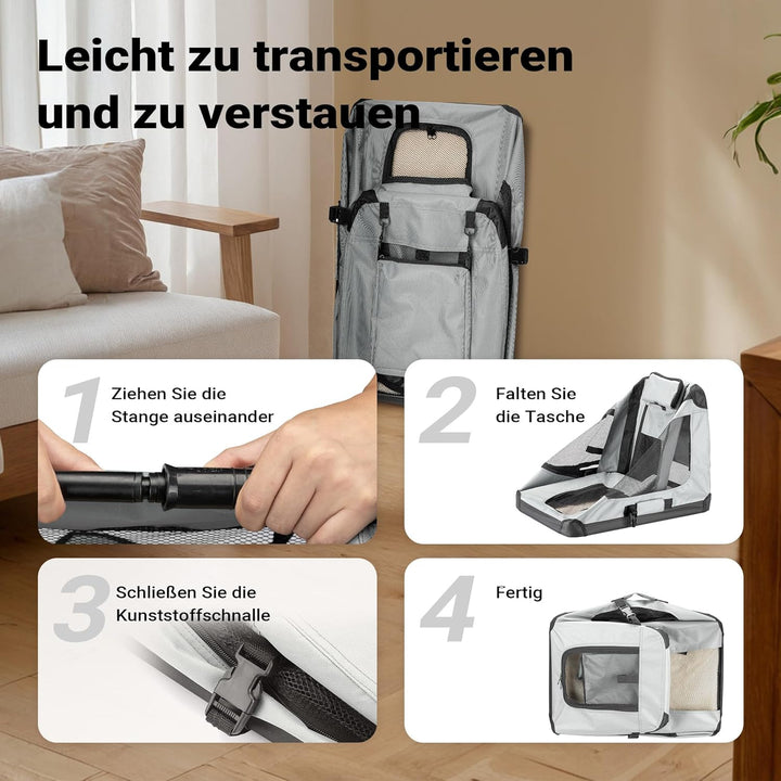 Fudajo Faltbare Transportbox für Haustiere, Grösse M (60x42x44 cm), mit Tragegriff und Liegedecke M