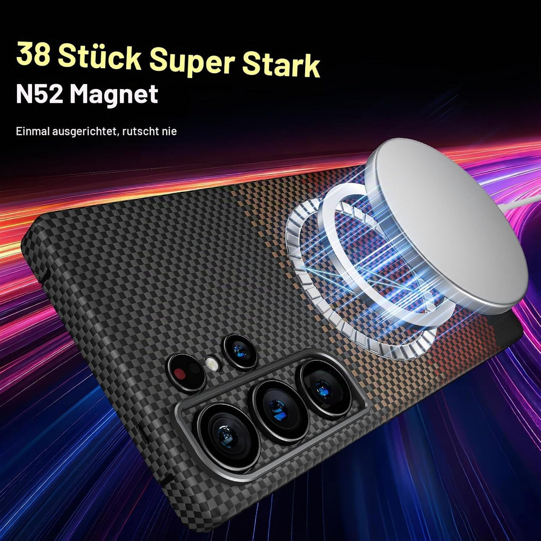 memumi Magnetische Carbon Hülle für Galaxy S25 Ultra,Ultradünne Handyhülle, Hülle aus echter Aramidf