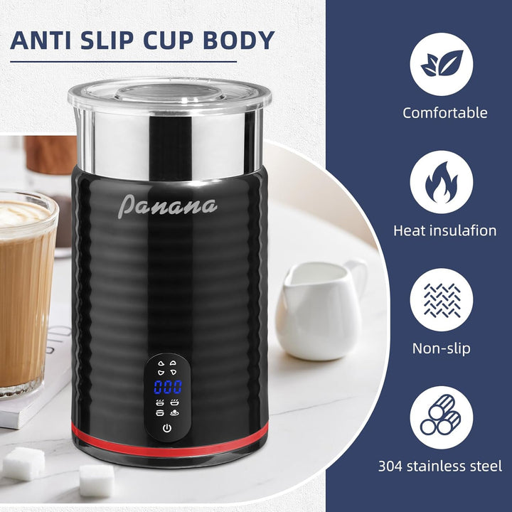 Panana Milchschäumer Kaffeezubereiter, 4-in-1 automatischer Schäumer und Milchdampfer, warmer & kalt