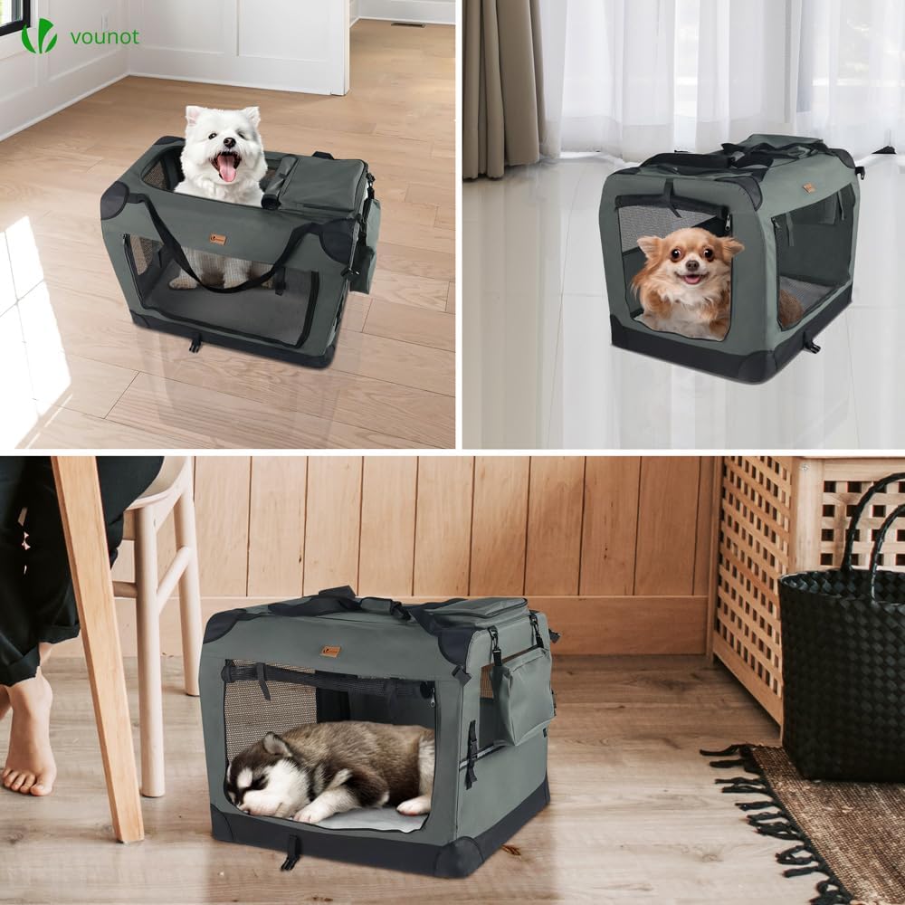 VOUNOT Hundebox faltbar, Transportbox Katze Hunde, Hundetasche, Oxford-Gewebe, Netzstoff, Atmungsakt