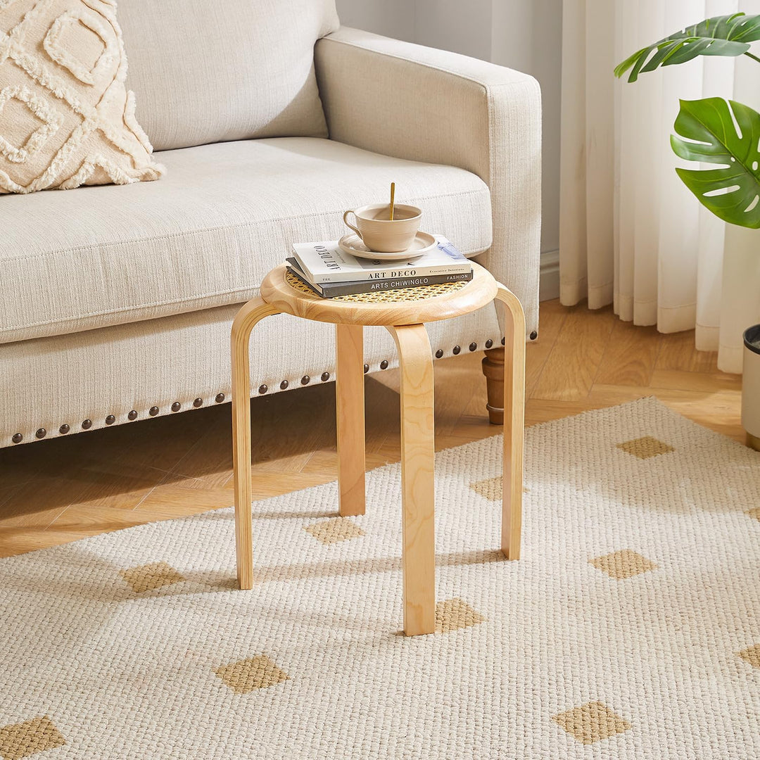 IBUYKE Oberfläche des Rattanstuhls 4er Set Esszimmerhocker, Holzstapelstuhl mit Rutschfester Matte,