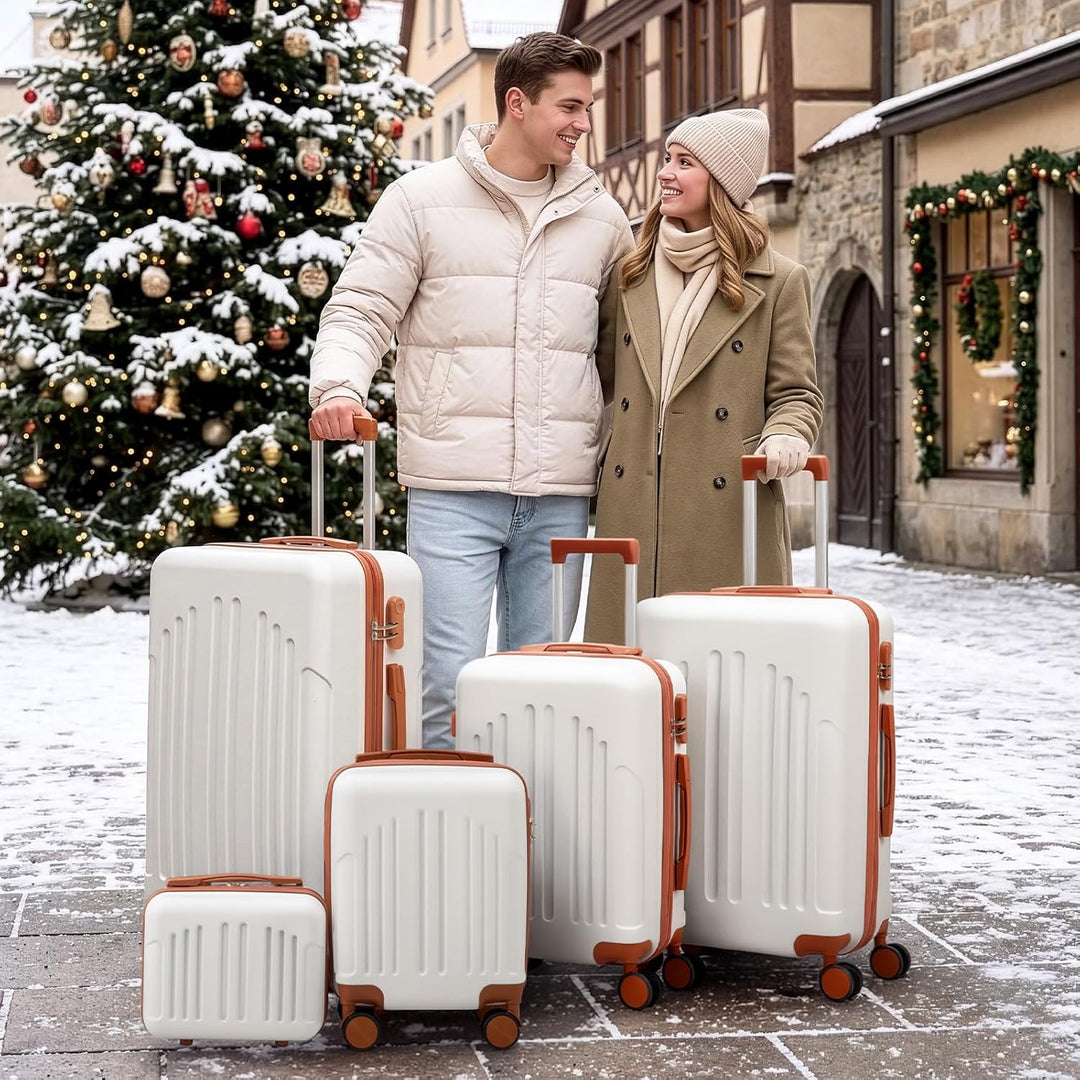 LALAHO Kofferset 5 teilig mit Kosmetikkoffer, Hartschalen Koffer Set aus ABS, Reisekoffer Set, Gepäc