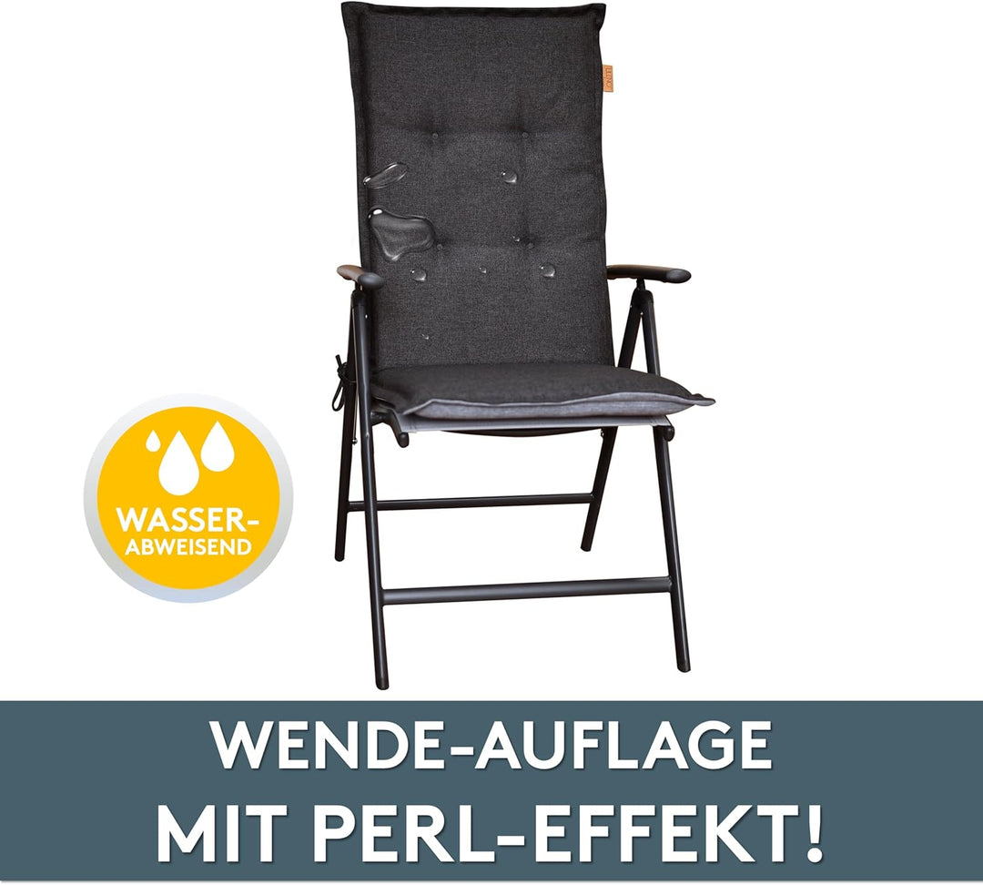 LILENO HOME Gartenstuhl Auflagen [2er Set - Hochlehner] in Anthrazit - Bequeme Liegen als Sitzauflag