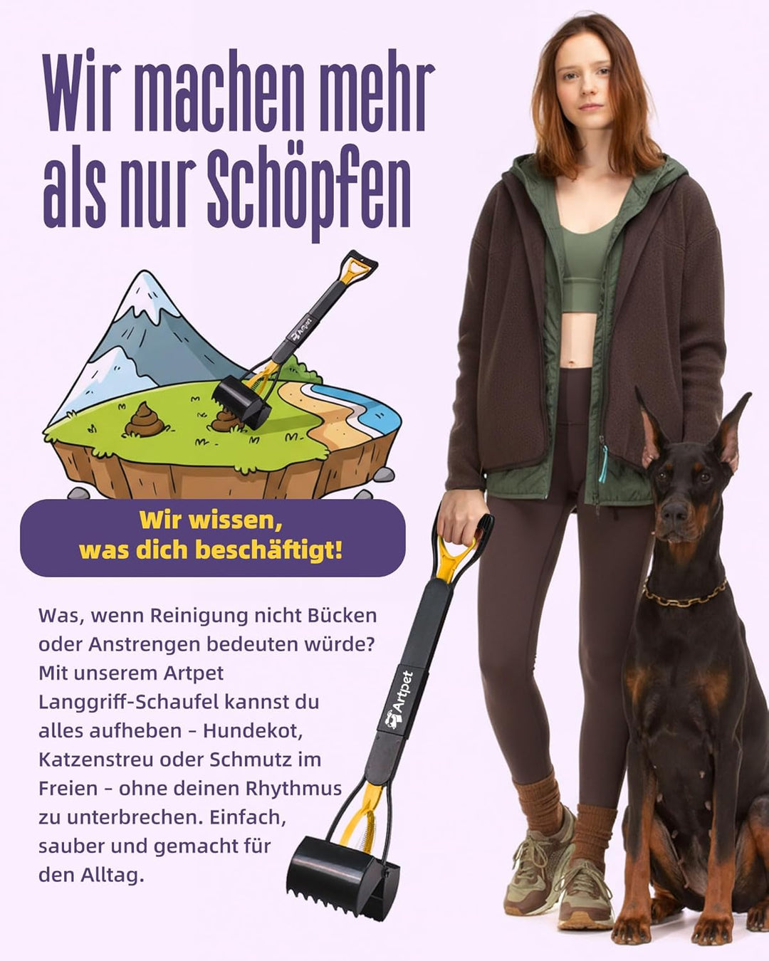 Hundekotsammler mit langem Griff – Faltbare Hundekotschaufel, Kein Bücken, Für Gras, Erde, Sand & Ki