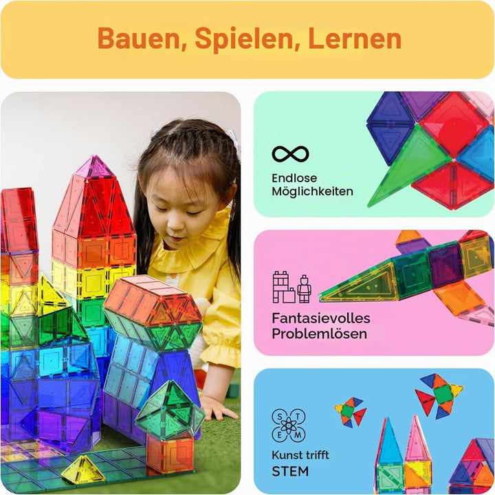 PicassoTiles 61-Piece Magnetic Building Block 61-Piece Set Magnetic Tile Construction Toy Learning K