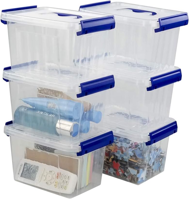 Xowine 3 L Aufbewahrungsbox aus durchsichtigem Kunststoff, Set mit 6 kleinen Verriegelungsbox-Behält