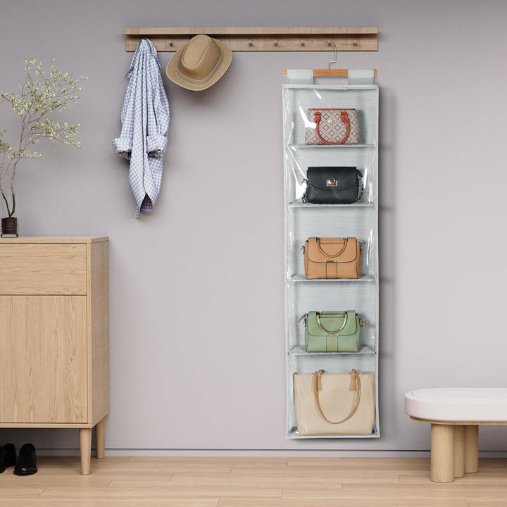 Syeeiex staubdicht hängende Handtaschen Organizer mit Reissverschluss, extra grosse 5 klare Taschen