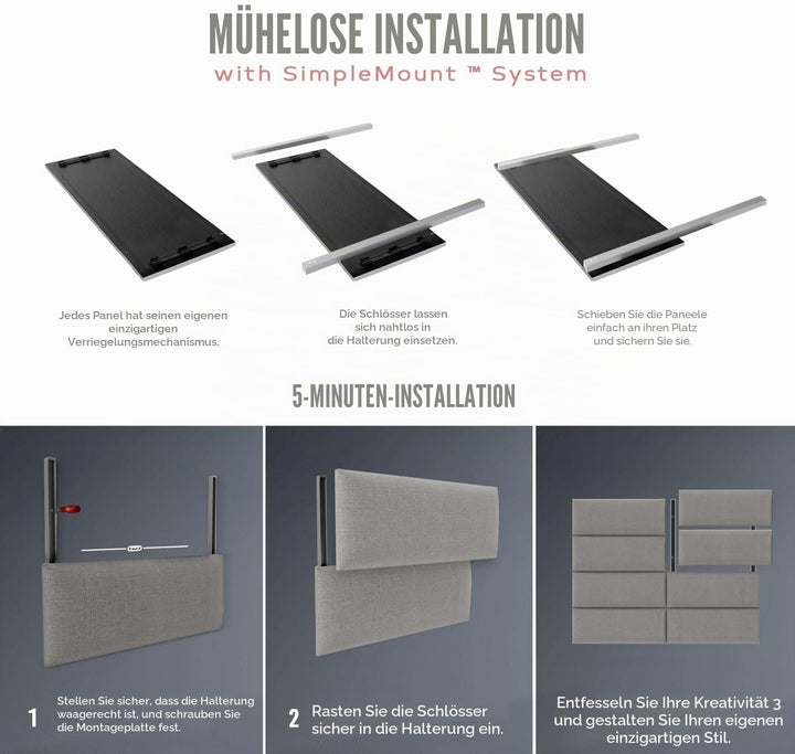 VANT Gepolsterte Kopfteile - Accent Wall Panels - 4er Packungen - Einfach Installieren - König Zwill