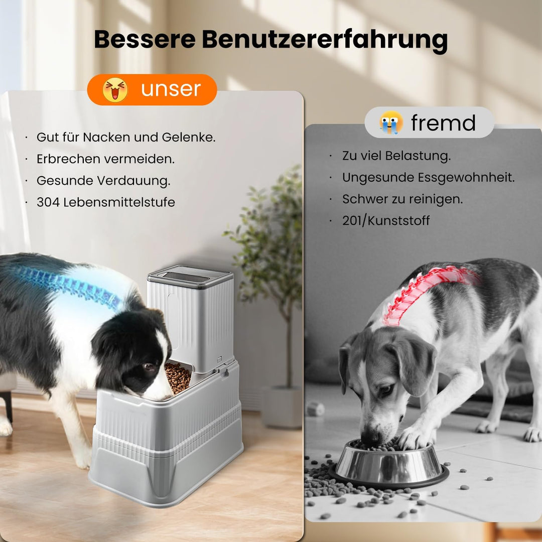 2Pcs 3L Futterautomat Hunde Set – klappbare und höhenverstellbare Futterspender mit Edelstahl-Napf,