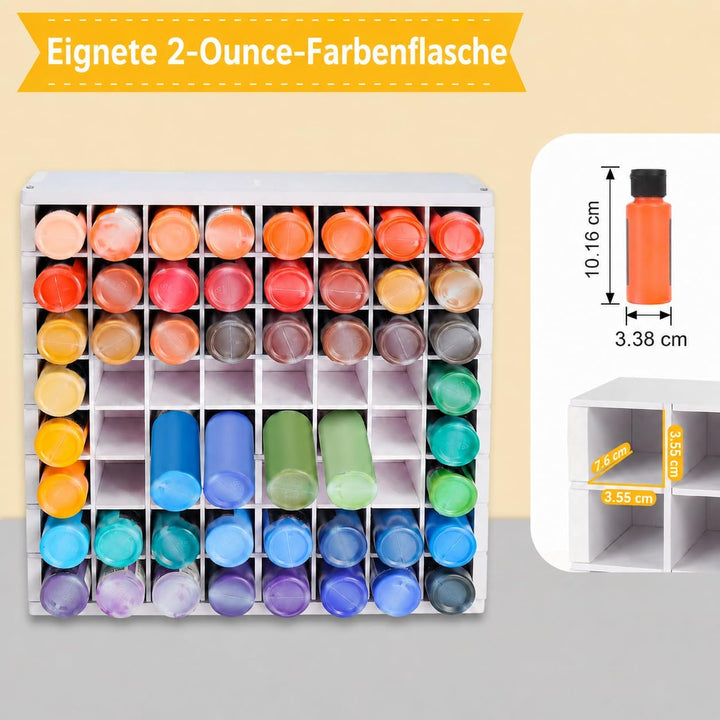 Krafetto Farbflaschen-Organizer mit 64 Fächern für 59-ml-/2-oz-Bastelfarben, Farbenregal aus PVC für