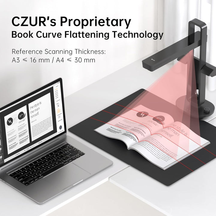 CZUR Buchscanner 14MP Scanner mit Led Schreibtischlampe, Dokumentenscanner mit OCR für Win und Mac,