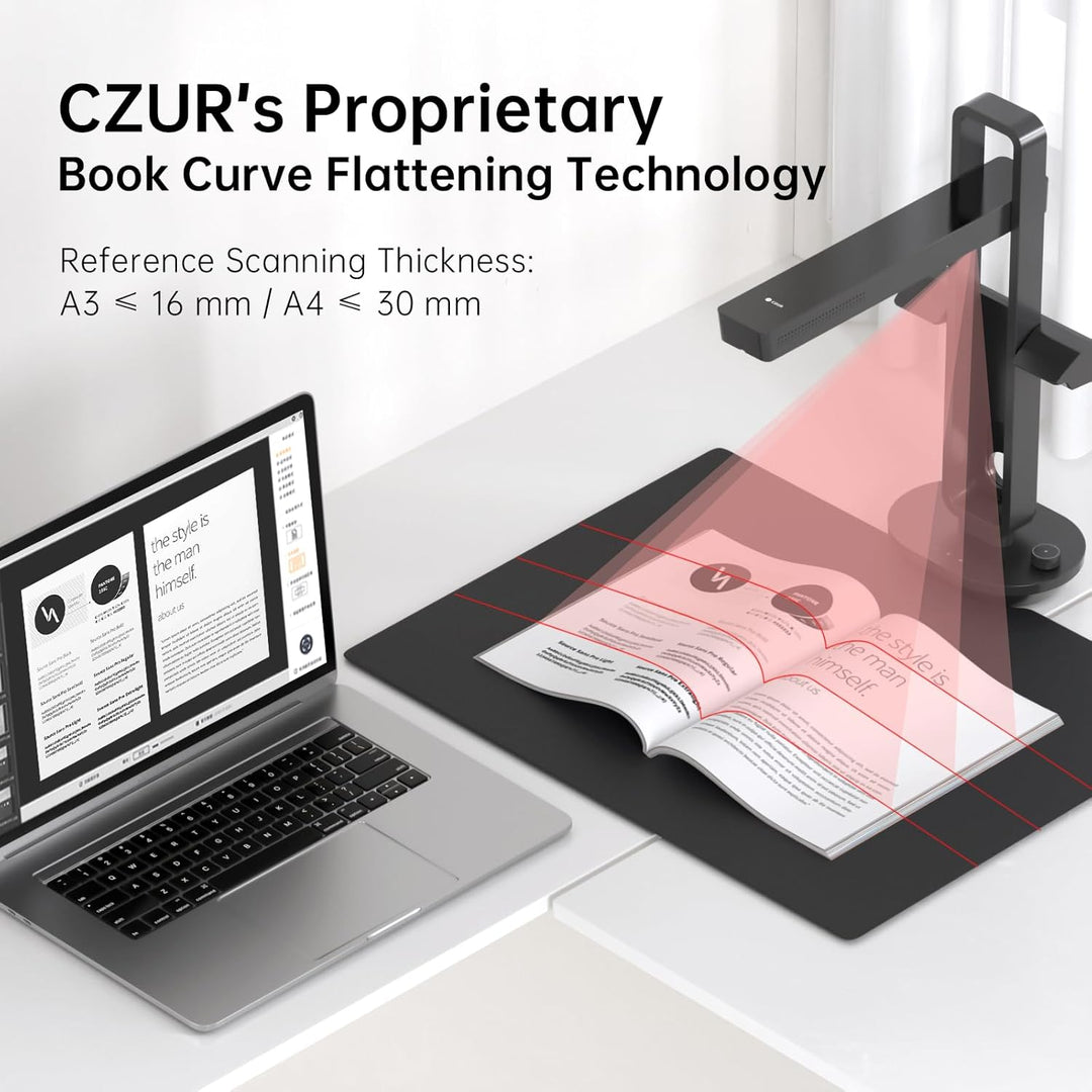 CZUR Buchscanner 14MP Scanner mit Led Schreibtischlampe, Dokumentenscanner mit OCR für Win und Mac,