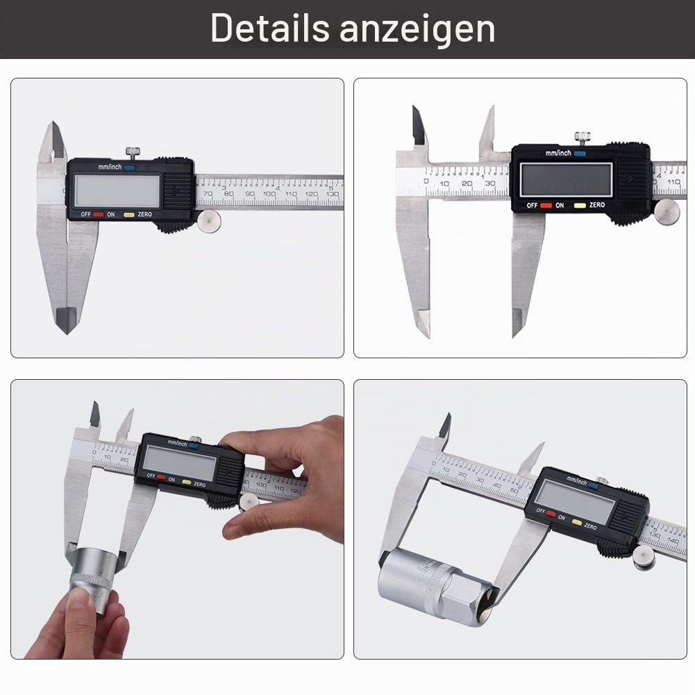 Messchieber, 30 cm, digital, mit LCD-Display, aus Edelstahl, metrische Umrechnung, Präzisionsgerät,