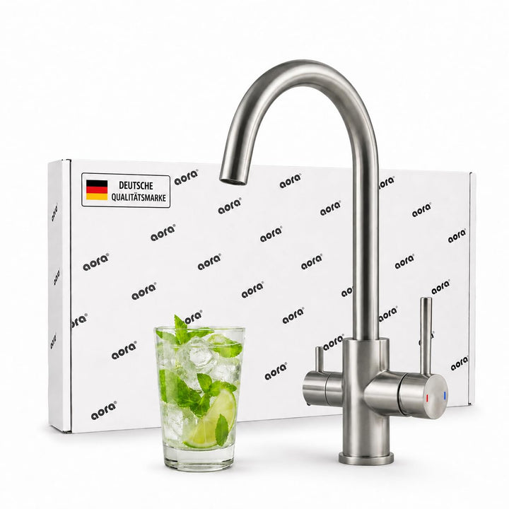 AORA® VANTO INOX 3 Wege Wasserhahn Küche aus massivem Edelstahl 304 – Küchenarmatur Hochdruck für Wa