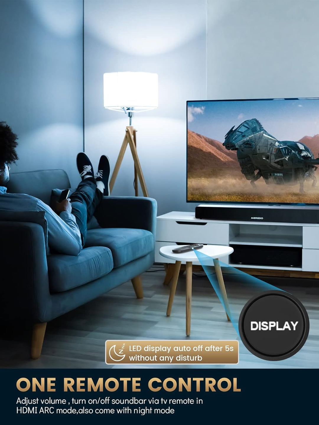 MEREDO Soundbar 2.1 Holz für TV Geräte 150W mit integriertem Subwoofer mit ARC Kable, Optisch, AUX,