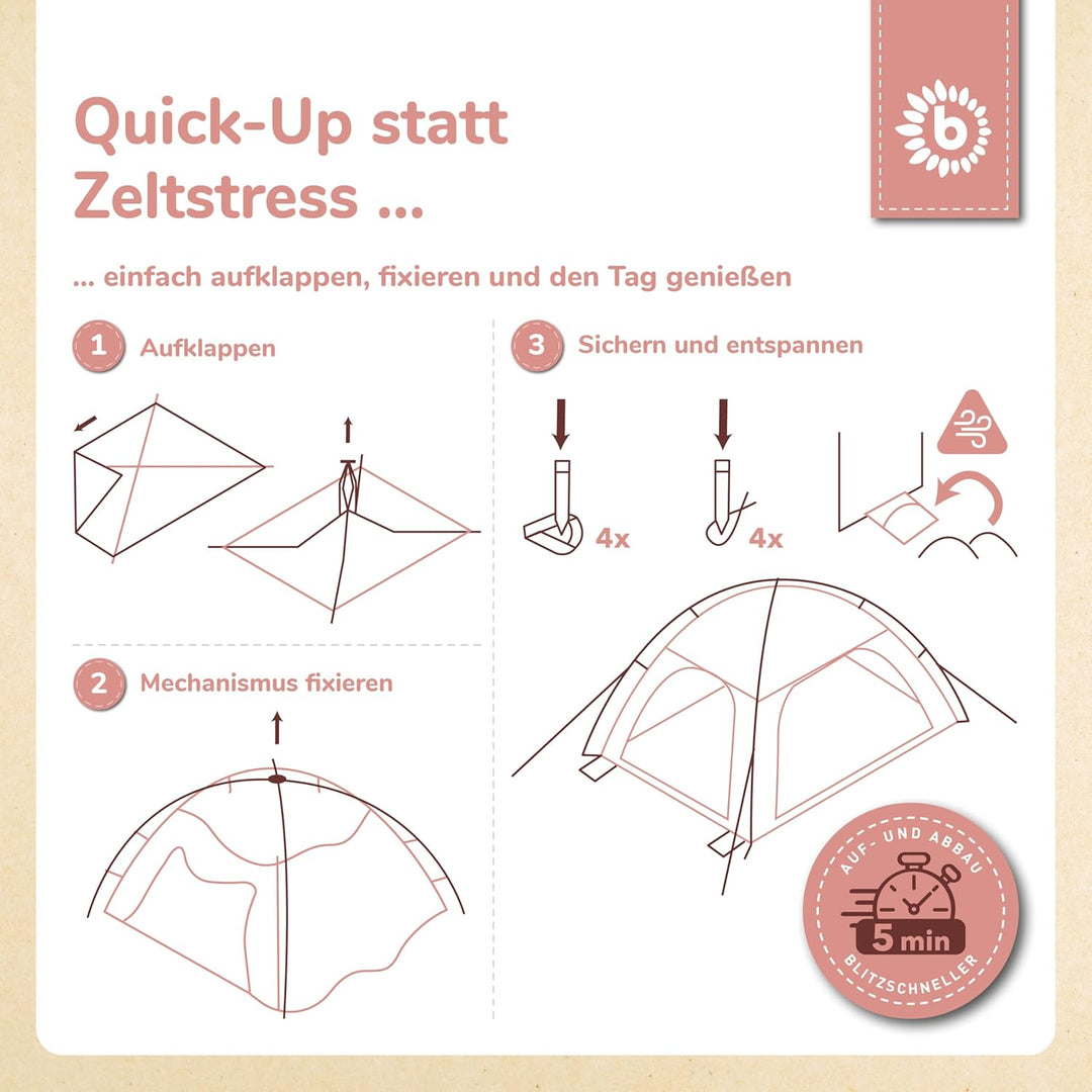 Bieco Strandmuschel Pop Up XXL – Quick-Up Strandzelt Schnellaufbau mit UV Schutz 80+ – Sonnenschutz