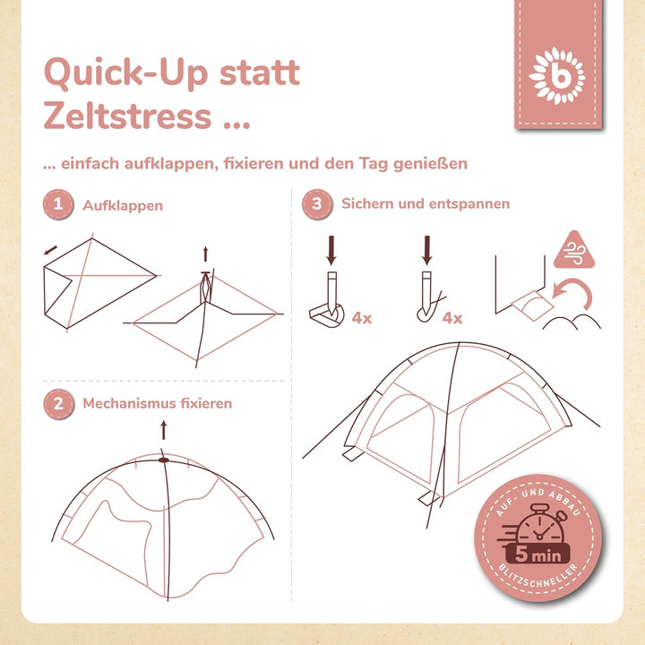 Bieco Strandmuschel Pop Up XXL – Quick-Up Strandzelt Schnellaufbau mit UV Schutz 80+ – Sonnenschutz