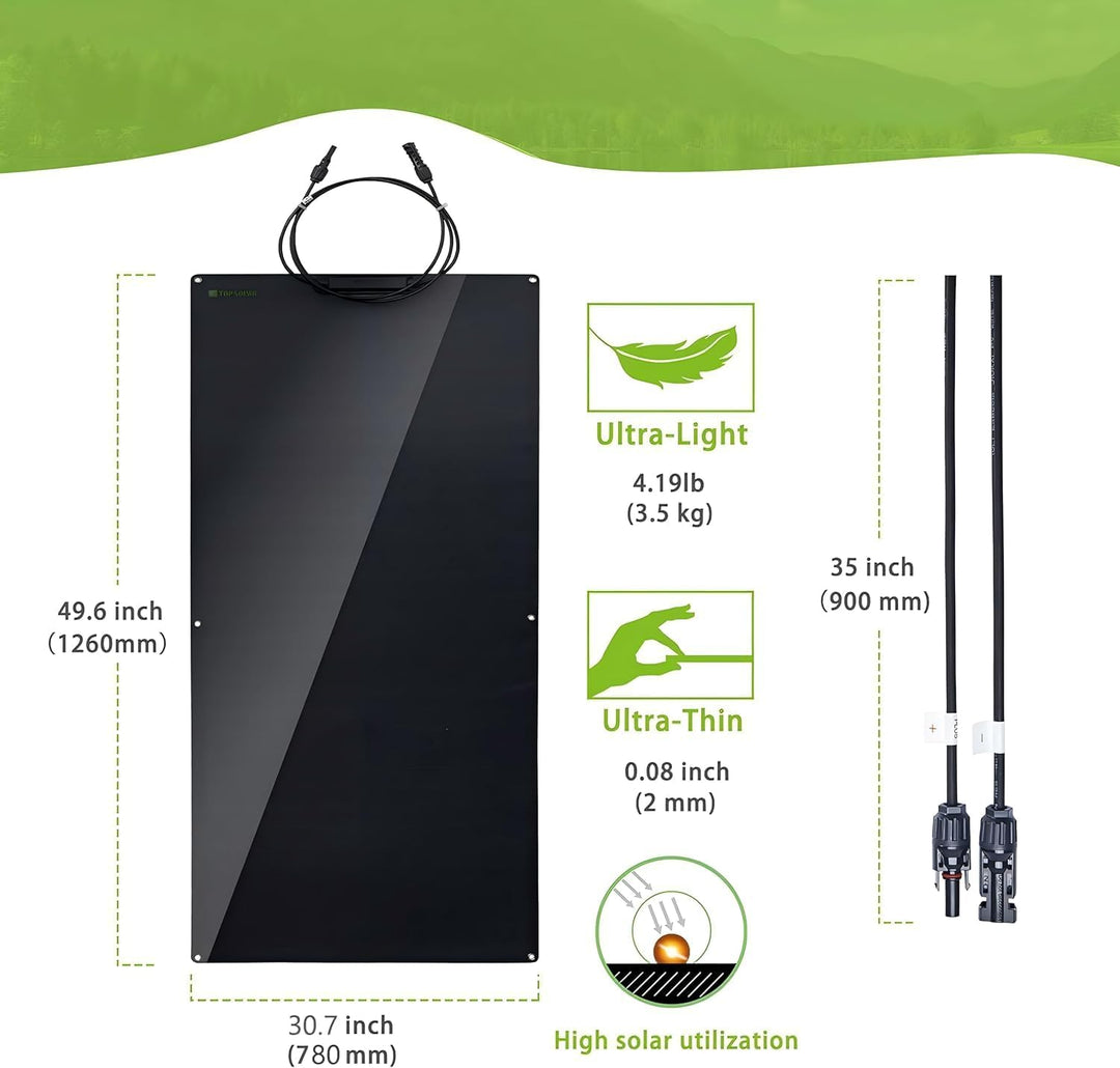 Topsolar 180W Flexible Solarmodul Monokristallin 12V/24V - Photovoltaik Ladekabel für Wohnmobil Auto