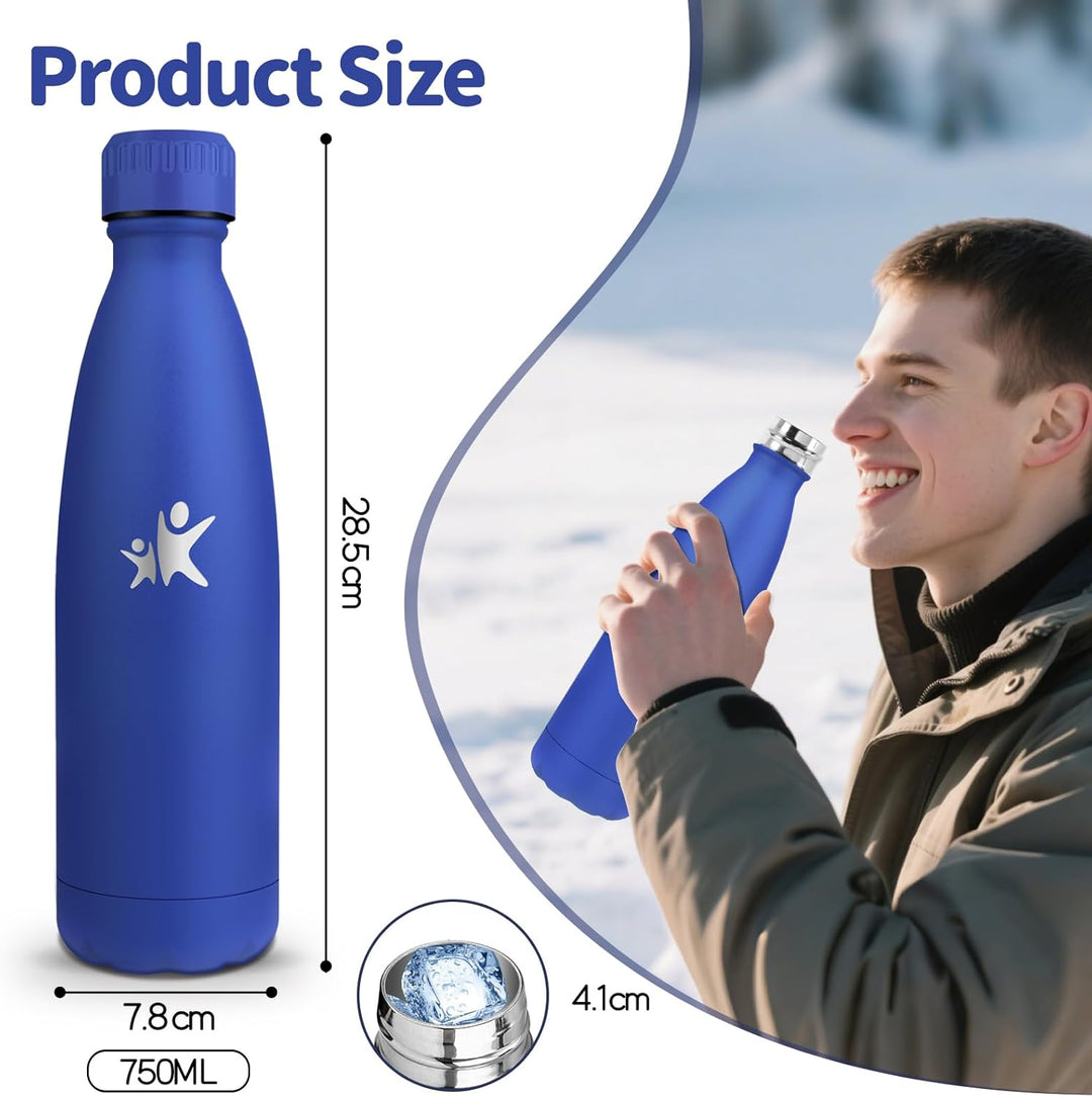 Trinkflasche Edelstahl - 750ml - Thermosflasche, BPA-Frei, Trinkflasche Sport - Auslaufsicher Wasser