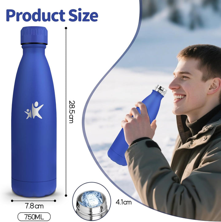 Trinkflasche Edelstahl - 750ml - Thermosflasche, BPA-Frei, Trinkflasche Sport - Auslaufsicher Wasser