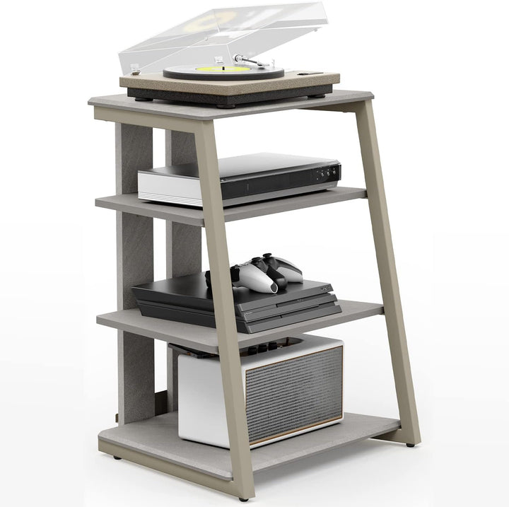 FITUEYES Design HiFi Rack aus Holz & Stahl, HiFi Regal mit verstellbaren Ablagen & Kabelmanagement,