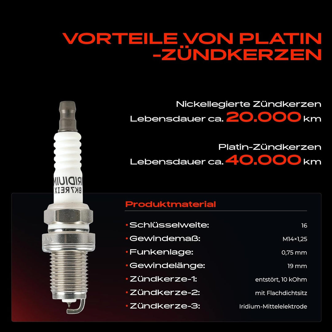 Frankberg 4x Zündspule Zündkerzen Satz Benzin Kompatibel mit A4 8E2 8EC 8K2 2002-2015 A5 8T3 2007-20