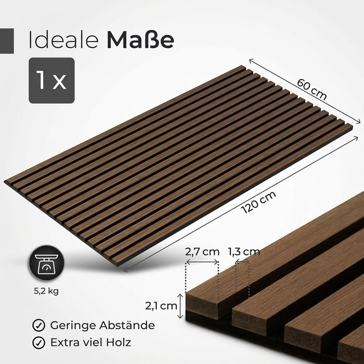 Akustikpaneele Holz - 120x60cm - Echtholz Eiche & Akustikfilz | 1 Stück - Wandpaneele, Schalldämmung
