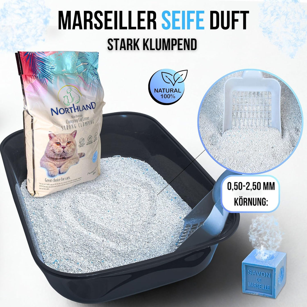 Katzenstreu Marseiller Seife Duft 20L | 100% Natürlich & 99,5% Staubfrei | Extra Stark Klumpend & Ge