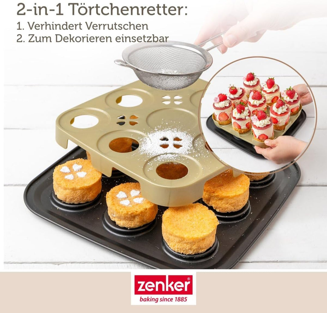 Zenker Bake, Click & Go 9er Törtchenblech mit Haube – 29 x 29 x 7 cm – Backform mit passendem Deckel