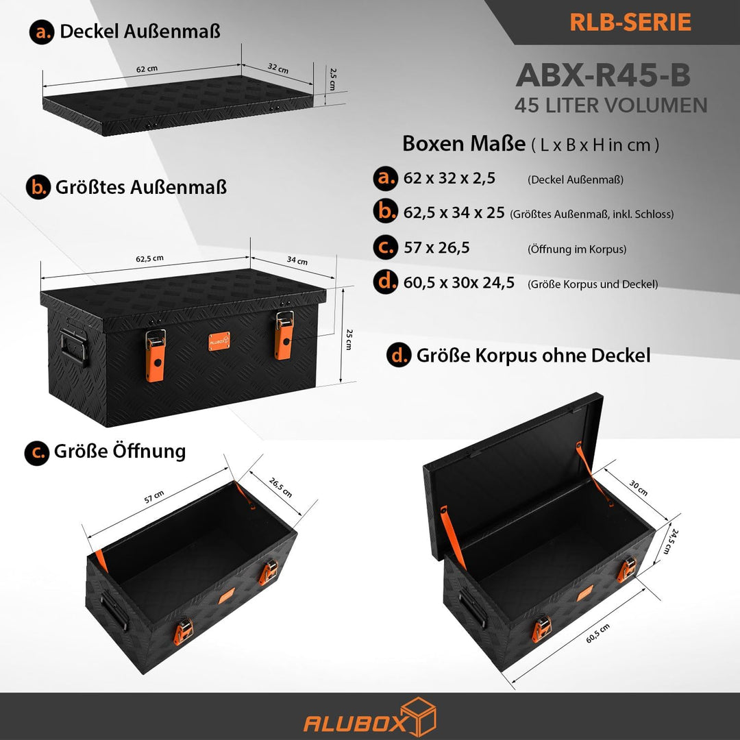 alubox Werkzeugkiste Riffelblech ABX-RL45B Aluminium 1,5mm Werkzeugkiste leicht und robust 45 Liter