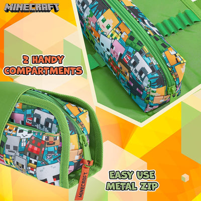 Minecraft Federmäppchen Federtaschen Mäppchen Etui Stifte Schulsachen 2 in 1 Pencil Case für Schule