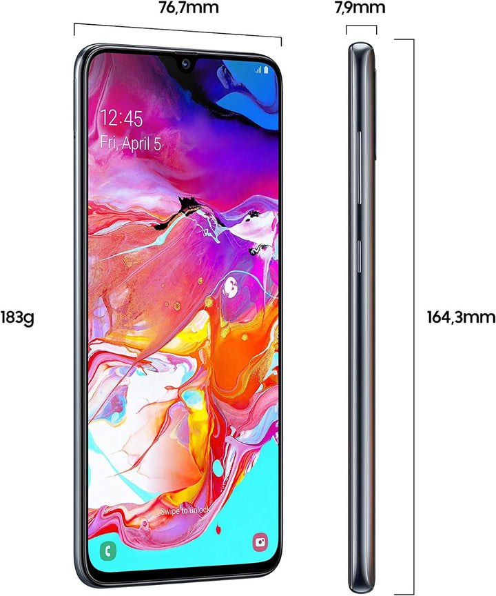 Samsung Galaxy A70 - Smartphone (17.0cm (6,7 Zoll) 128GB interner Speicher, 6GB RAM, Dual Sim, Schwa