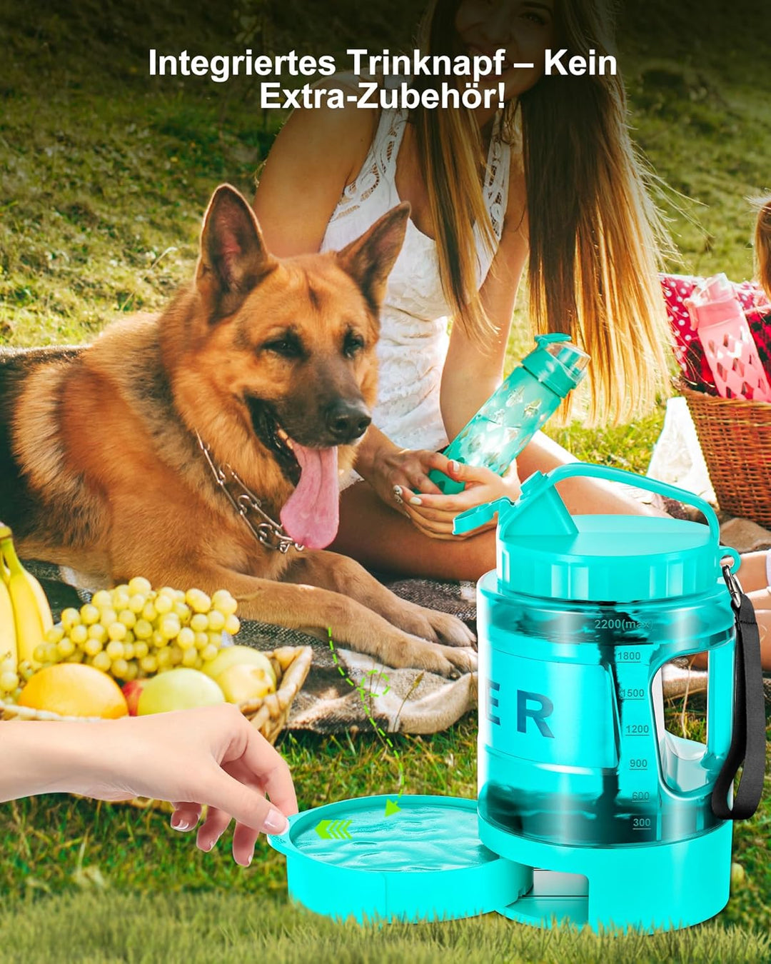 lesotc 2200 ml Trinkflasche für Hunde, Tragbare XXL extra grosse Hundetrinkflasche für unterwegs – C