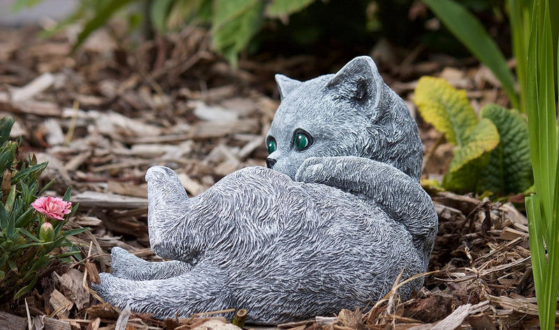 stoneandstyle Steinfigur Katze Bella spielend, massiver Steinguss, Frost- und wetterfest bis -30°C