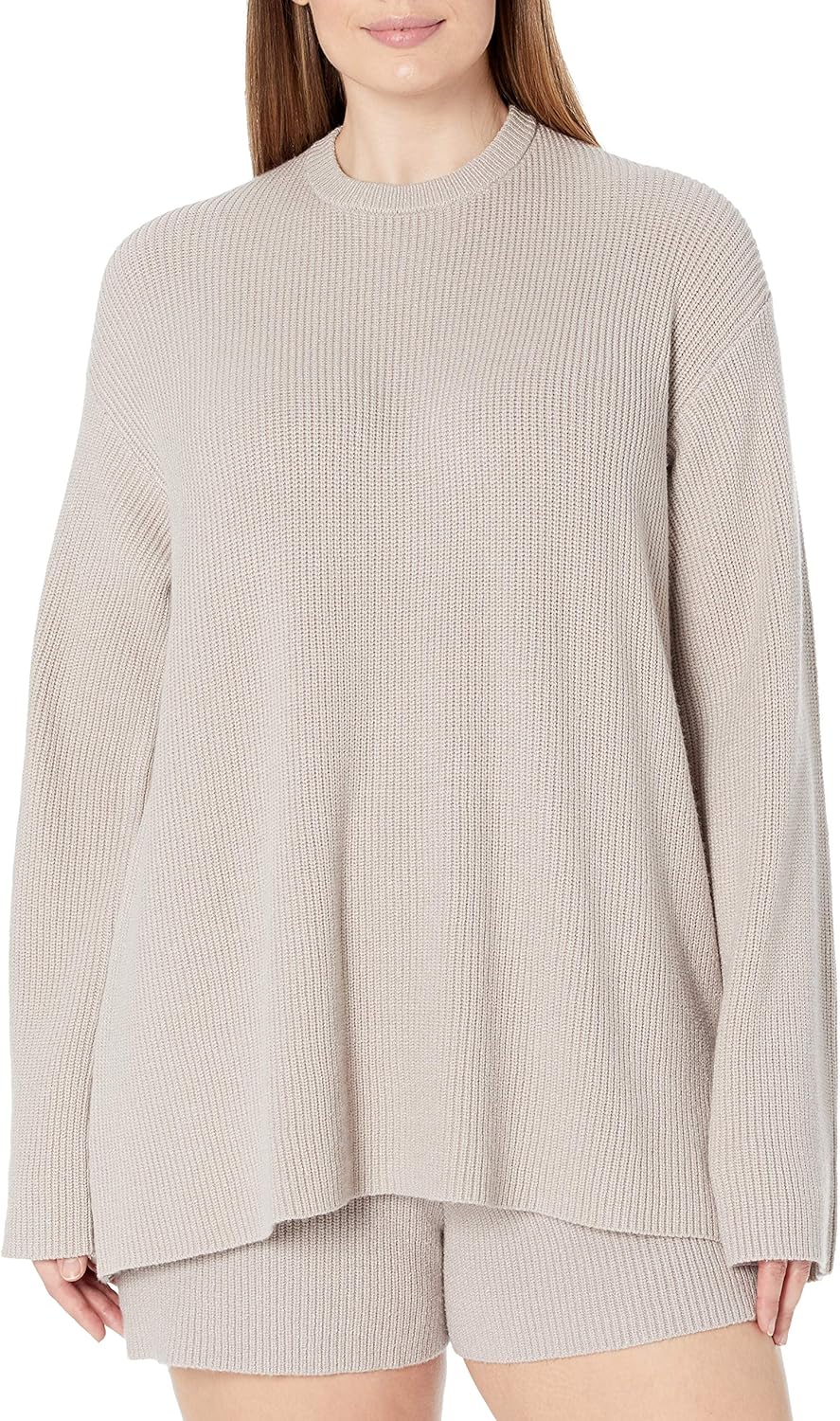 The Drop Rippstrick-Pullover Alice für Damen, Rundhalsausschnitt, geschlitzte Rückseite XXS Porpoise