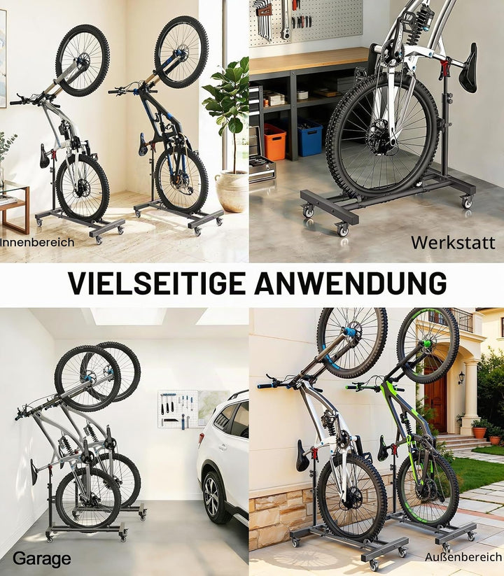Housolution Vertikaler Fahrradständer mit 360°-Rädern bis 29 Zoll, [2 Stück], höhenverstellbar, bohr
