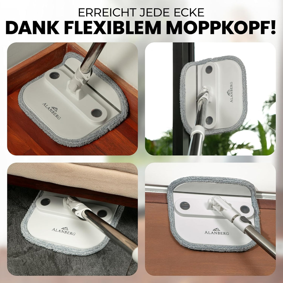 Wischmopp Set mit Eimer Gen 2, Bodenwischer mit 360°-Selbstauswring-Flachwischer, Doppelkammer-Syste