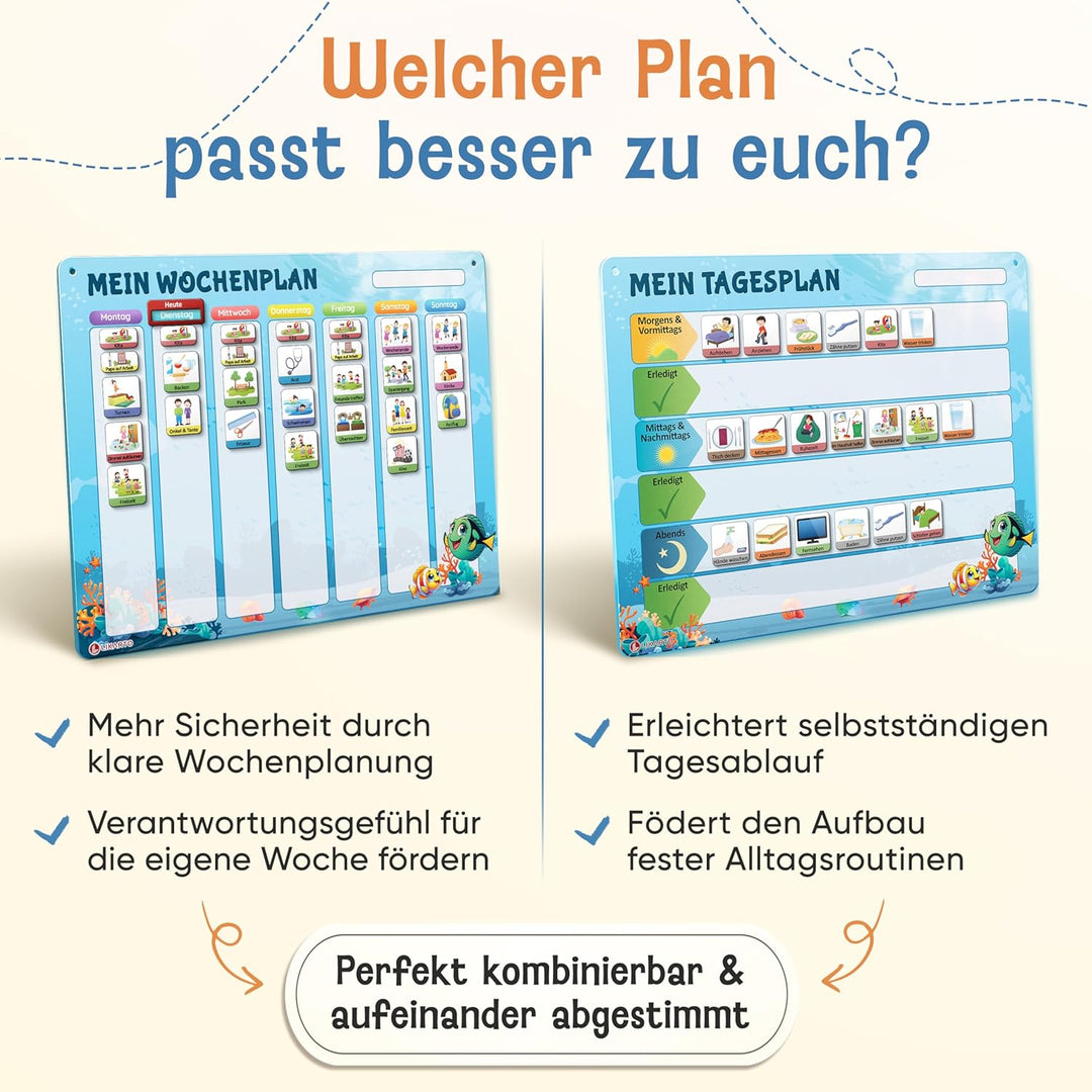 LIKARTO Routine Planer Kinder – [DAS ORIGINAL] – Montessori Aufgabenplaner & Magnettafel – individue