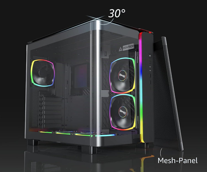 MONTECH, King 95 PRO Dual-Chamber ATX Mid-Tower PC-Gaming-Gehäuse, hoher Luftstrom, werkzeuglose Pan